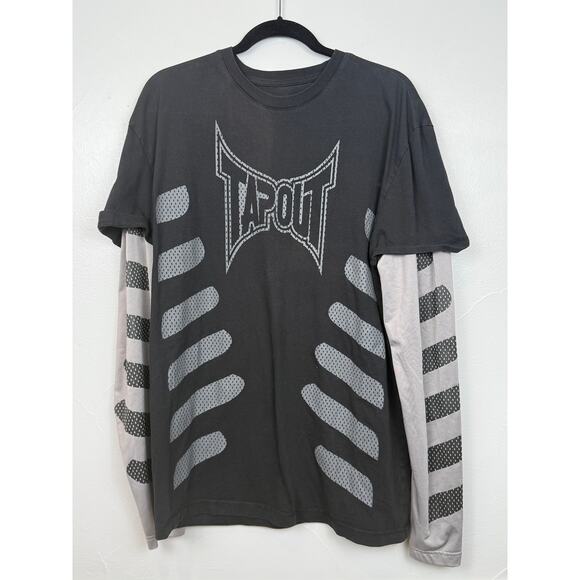 Tapout Men’s XXL Black Layered Long Sleeve Graphic MMA Tee Streetwear Y2K Skater - Picture 1 of 7